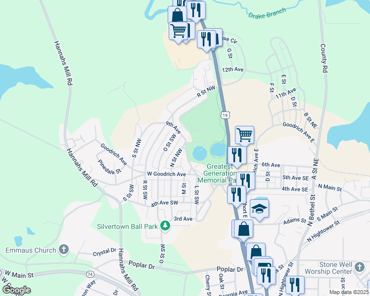 map of restaurants, bars, coffee shops, grocery stores, and more near 148 N Street Northwest in Thomaston