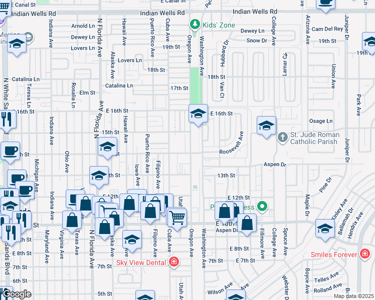 map of restaurants, bars, coffee shops, grocery stores, and more near 1401 Oregon Avenue in Alamogordo