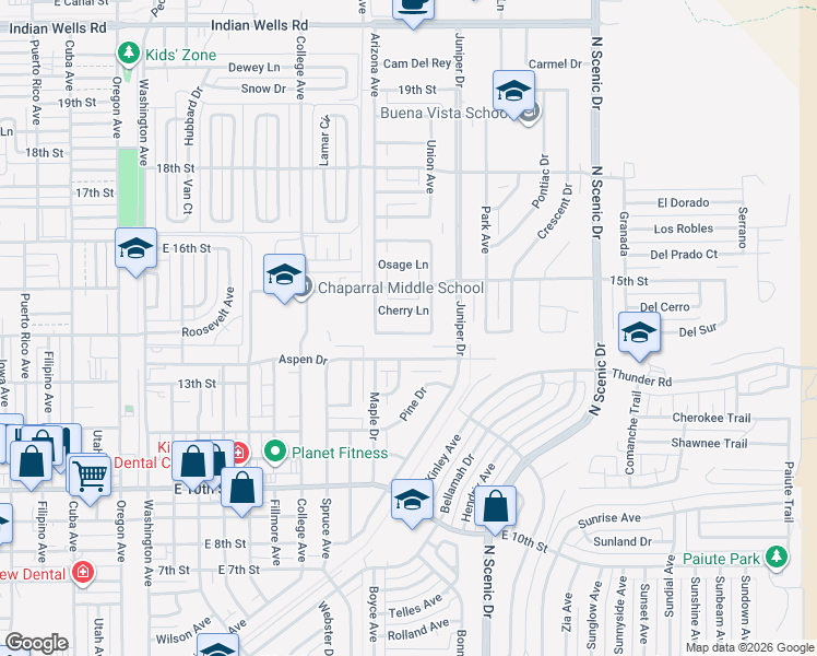 map of restaurants, bars, coffee shops, grocery stores, and more near 2314 Cherry Lane in Alamogordo