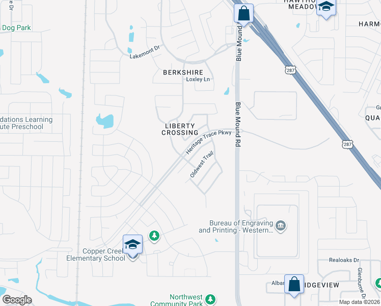 map of restaurants, bars, coffee shops, grocery stores, and more near 9317 Comanche Ridge Drive in Fort Worth