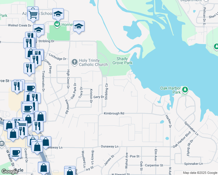 map of restaurants, bars, coffee shops, grocery stores, and more near 749 Stribling Circle in Azle