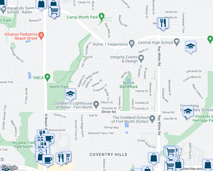 map of restaurants, bars, coffee shops, grocery stores, and more near 9065 McFarland Way in Fort Worth