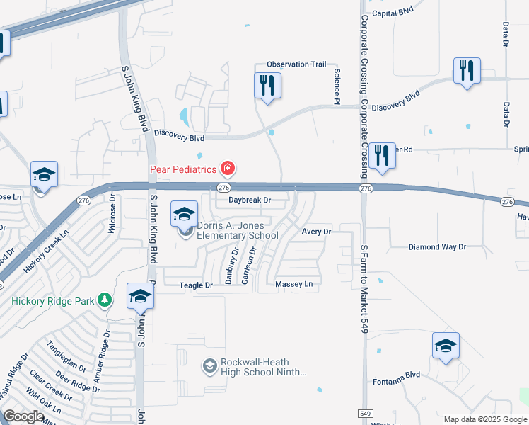 map of restaurants, bars, coffee shops, grocery stores, and more near 2540 Wagonwheel Drive in Rockwall