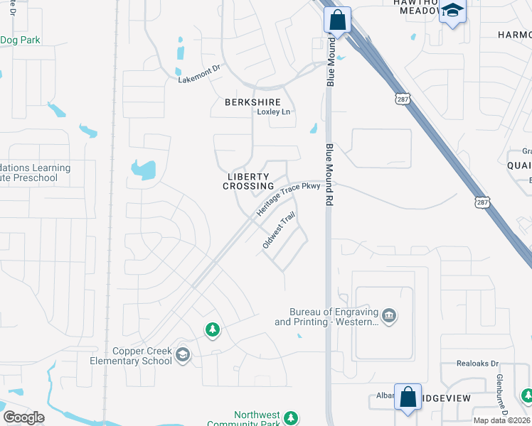 map of restaurants, bars, coffee shops, grocery stores, and more near 9317 Comanche Ridge Drive in Fort Worth