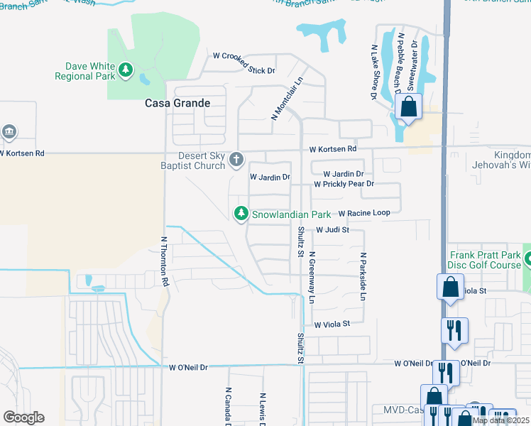 map of restaurants, bars, coffee shops, grocery stores, and more near 777 West Racine Drive in Casa Grande