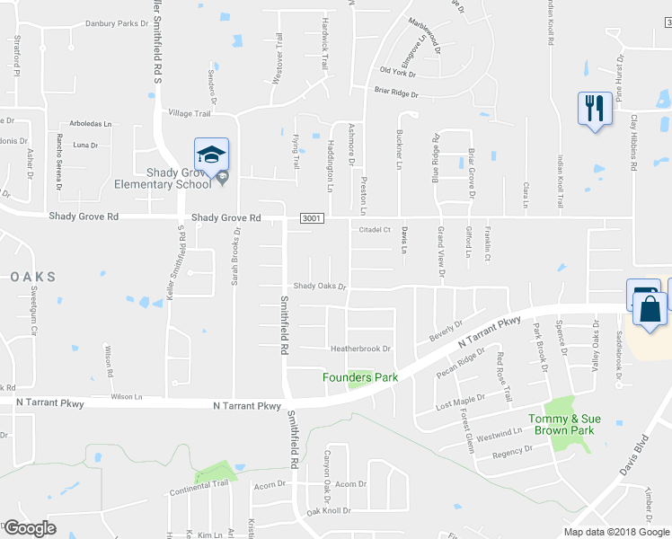 map of restaurants, bars, coffee shops, grocery stores, and more near 8508 Layna Court in Fort Worth