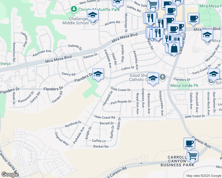 map of restaurants, bars, coffee shops, grocery stores, and more near 7898 Hemphill Drive in San Diego