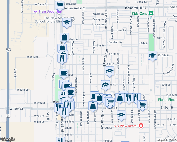map of restaurants, bars, coffee shops, grocery stores, and more near 1409 Ohio Ave in Alamogordo