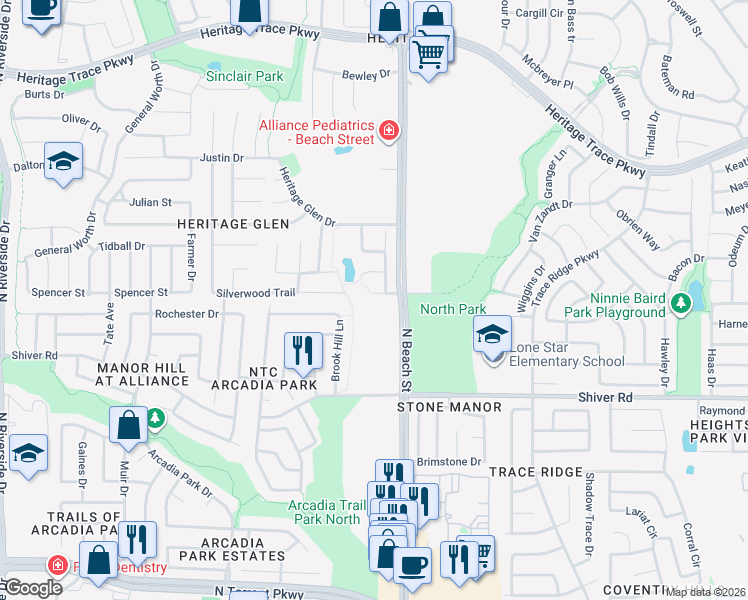 map of restaurants, bars, coffee shops, grocery stores, and more near 4400 Statesman Lane in Fort Worth