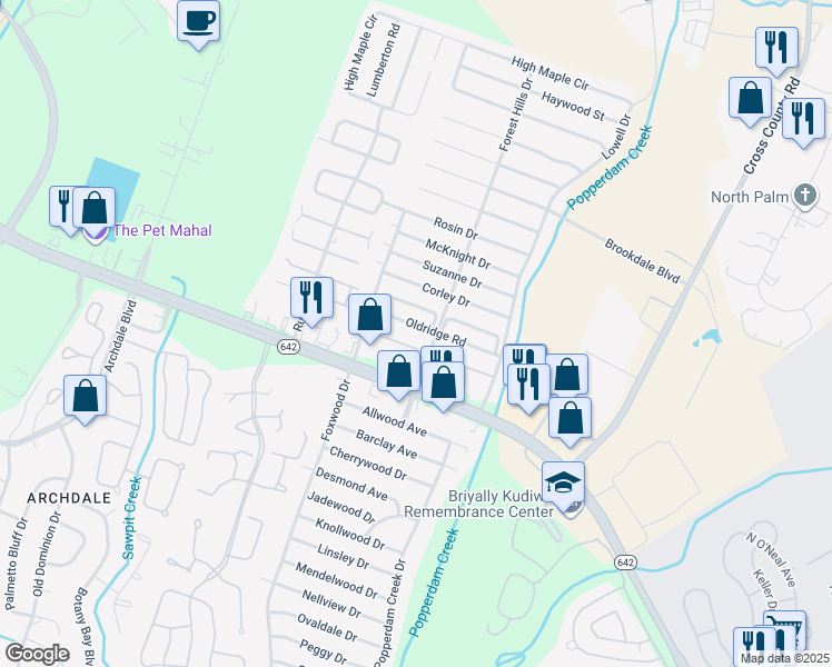 map of restaurants, bars, coffee shops, grocery stores, and more near 7733A Oldridge Road in North Charleston
