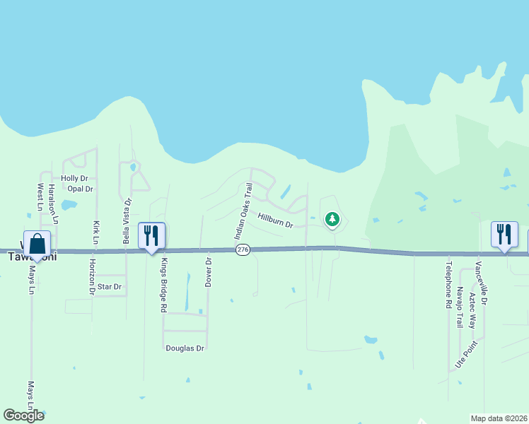 map of restaurants, bars, coffee shops, grocery stores, and more near 920 Hillburn Drive in West Tawakoni