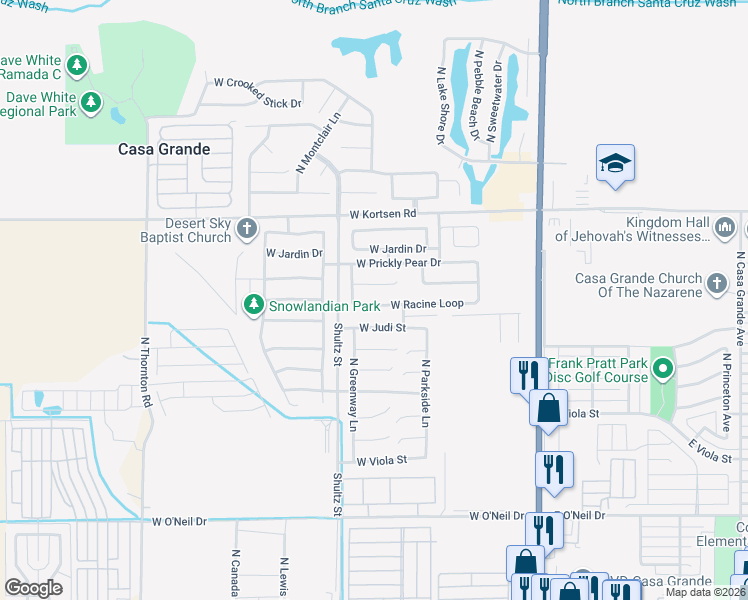 map of restaurants, bars, coffee shops, grocery stores, and more near 638 West Racine Loop in Casa Grande