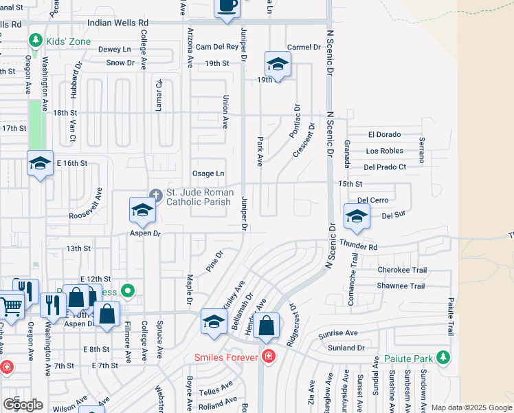 map of restaurants, bars, coffee shops, grocery stores, and more near 1406 Park Avenue in Alamogordo