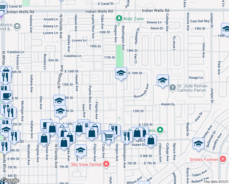 map of restaurants, bars, coffee shops, grocery stores, and more near 1401-1403 Oregon Avenue in Alamogordo