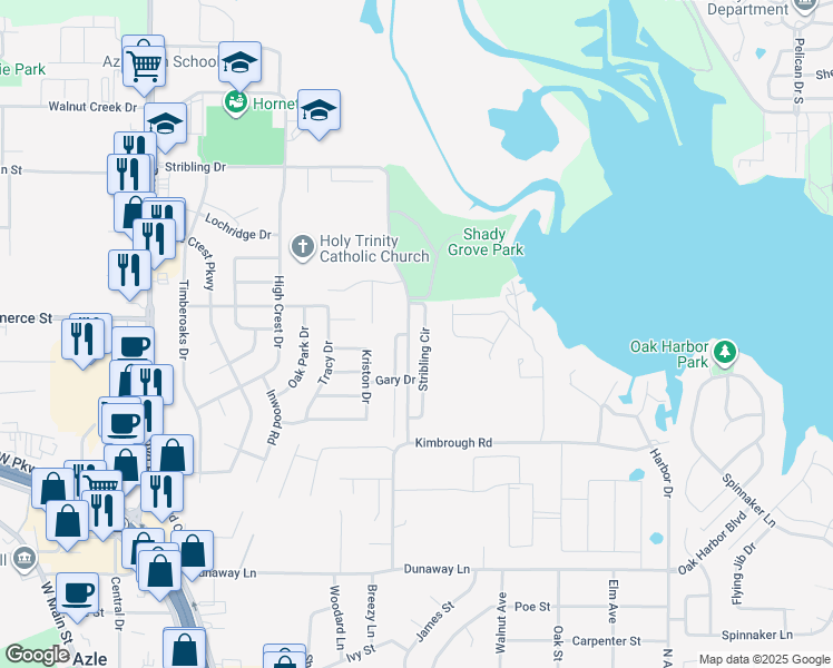 map of restaurants, bars, coffee shops, grocery stores, and more near 749 Stribling Circle in Azle