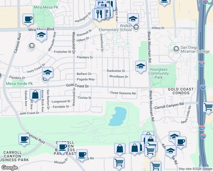 map of restaurants, bars, coffee shops, grocery stores, and more near 10336 Londonderry Avenue in San Diego