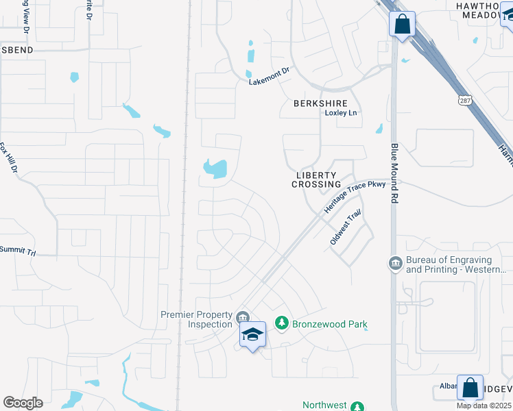 map of restaurants, bars, coffee shops, grocery stores, and more near 9256 Flying Eagle Lane in Fort Worth