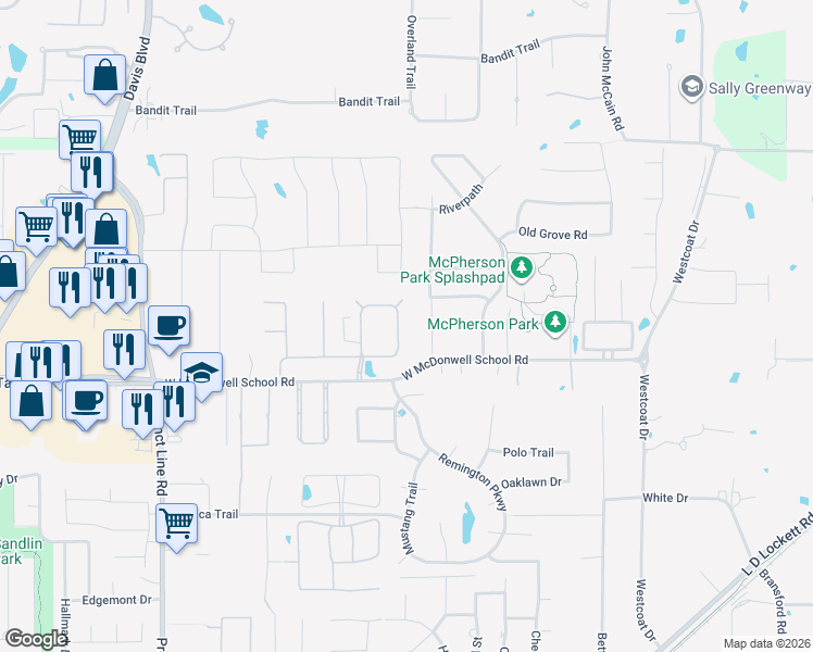 map of restaurants, bars, coffee shops, grocery stores, and more near 6764 St.Moritz Parkway in Colleyville