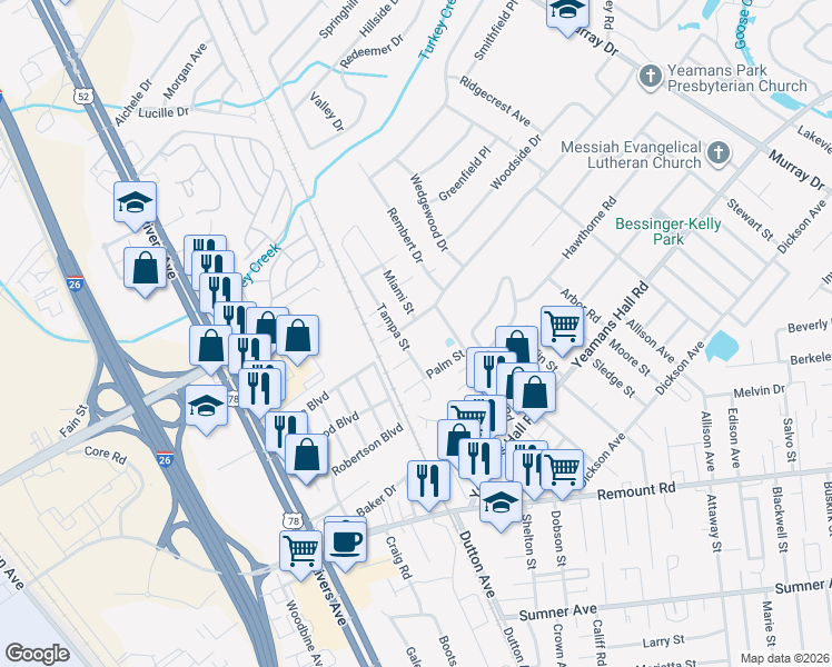map of restaurants, bars, coffee shops, grocery stores, and more near 5917 Miami Street in Hanahan
