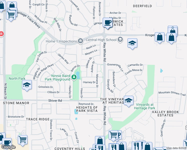 map of restaurants, bars, coffee shops, grocery stores, and more near 9101 Askew Street in Fort Worth