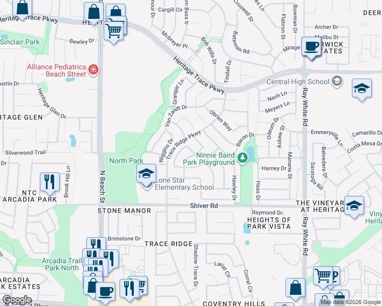 map of restaurants, bars, coffee shops, grocery stores, and more near 9013 Steiner Street in Fort Worth