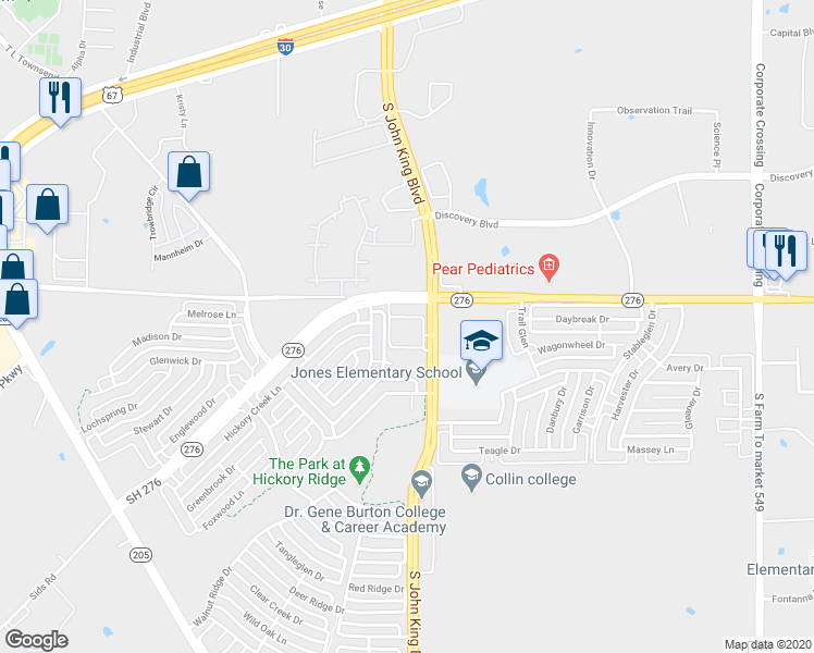 map of restaurants, bars, coffee shops, grocery stores, and more near 1870 John King Boulevard in Heath