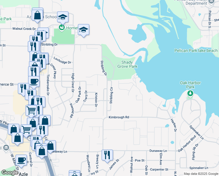map of restaurants, bars, coffee shops, grocery stores, and more near 753 Stribling Circle in Azle