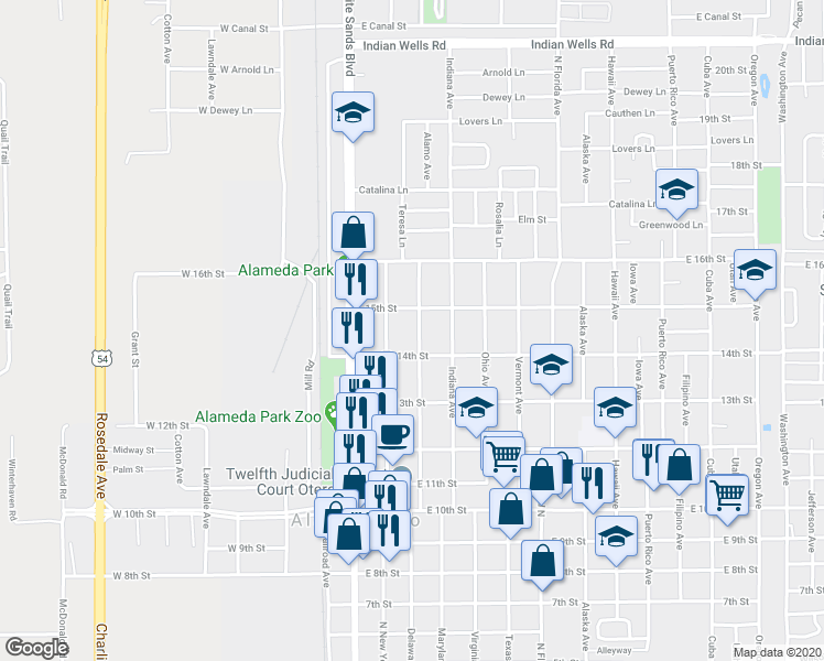 map of restaurants, bars, coffee shops, grocery stores, and more near 1415 Michigan Avenue in Alamogordo