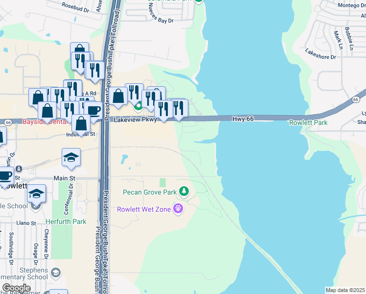 map of restaurants, bars, coffee shops, grocery stores, and more near 5024 Edgewater Drive in Rowlett