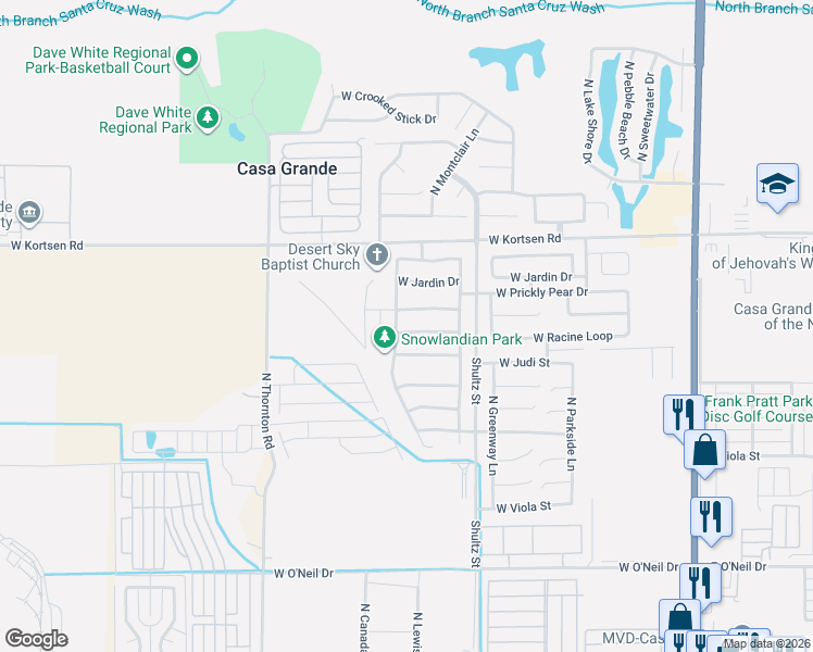 map of restaurants, bars, coffee shops, grocery stores, and more near 777 West Racine Drive in Casa Grande