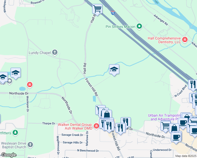 map of restaurants, bars, coffee shops, grocery stores, and more near 944 Tolliver Place in Macon