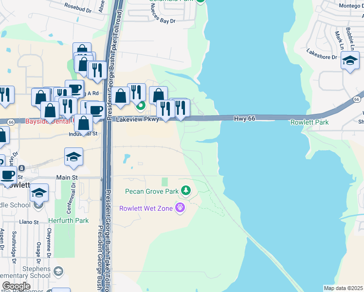 map of restaurants, bars, coffee shops, grocery stores, and more near 5024 Edgewater Drive in Rowlett