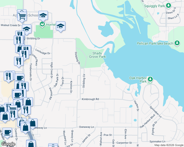 map of restaurants, bars, coffee shops, grocery stores, and more near 121 Dennis Drive in Azle
