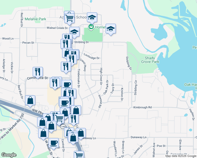 map of restaurants, bars, coffee shops, grocery stores, and more near 417 Meadow Crest Drive in Saginaw
