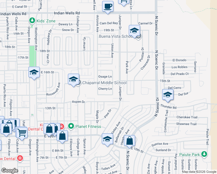 map of restaurants, bars, coffee shops, grocery stores, and more near 2314 Cherry Lane in Alamogordo
