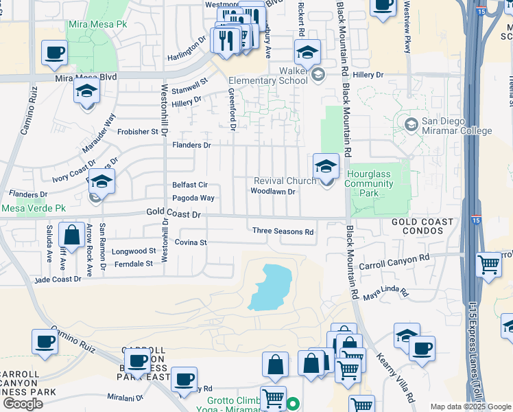 map of restaurants, bars, coffee shops, grocery stores, and more near in San Diego