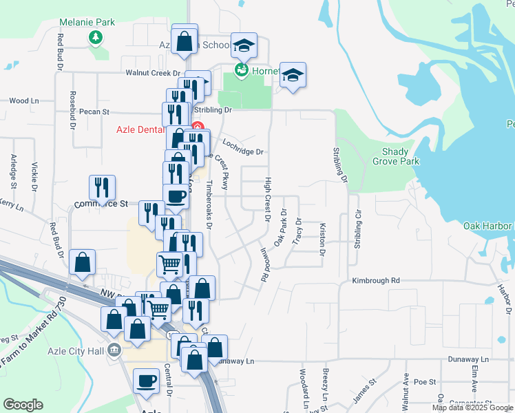 map of restaurants, bars, coffee shops, grocery stores, and more near 416 Meadow Crest Drive in Azle