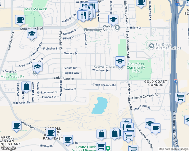 map of restaurants, bars, coffee shops, grocery stores, and more near in San Diego