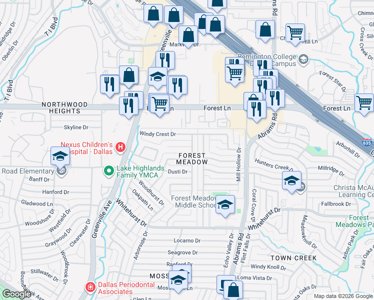 map of restaurants, bars, coffee shops, grocery stores, and more near 9131 Clayco Drive in Dallas