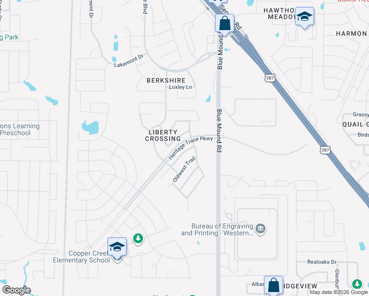 map of restaurants, bars, coffee shops, grocery stores, and more near 9233 Oldwest Trail in Fort Worth