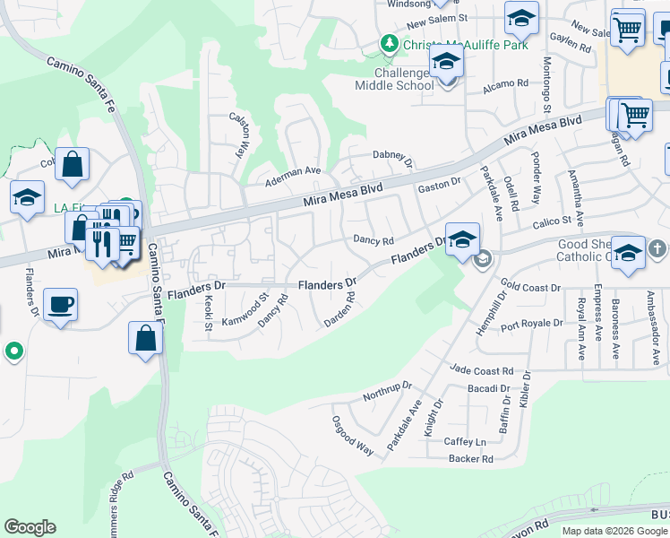 map of restaurants, bars, coffee shops, grocery stores, and more near 10394 Darden Road in San Diego