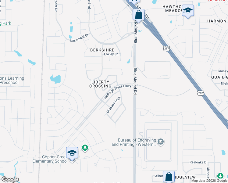 map of restaurants, bars, coffee shops, grocery stores, and more near 9233 Oldwest Trail in Fort Worth
