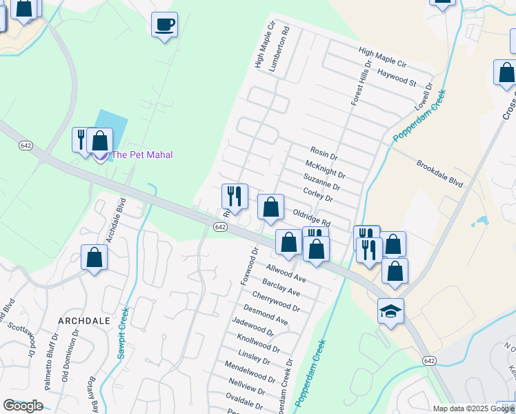 map of restaurants, bars, coffee shops, grocery stores, and more near 7813 Sandida Court in North Charleston