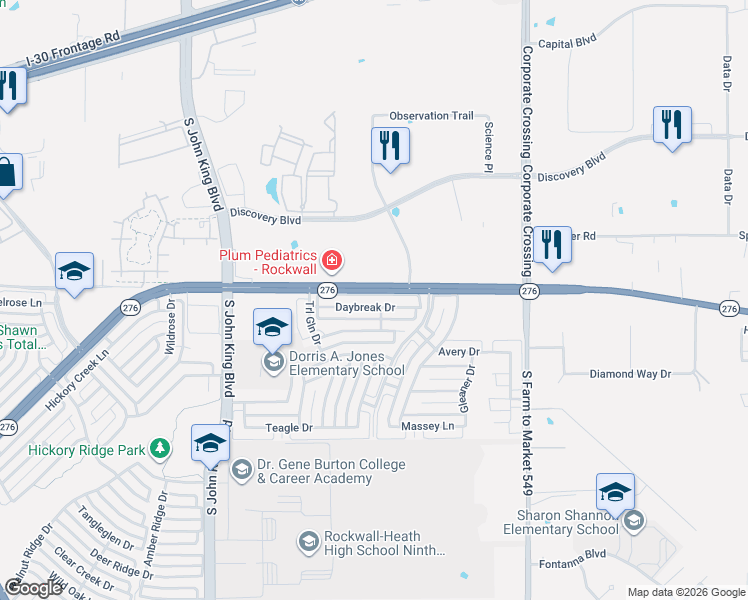 map of restaurants, bars, coffee shops, grocery stores, and more near 2540 Wagonwheel Drive in Rockwall