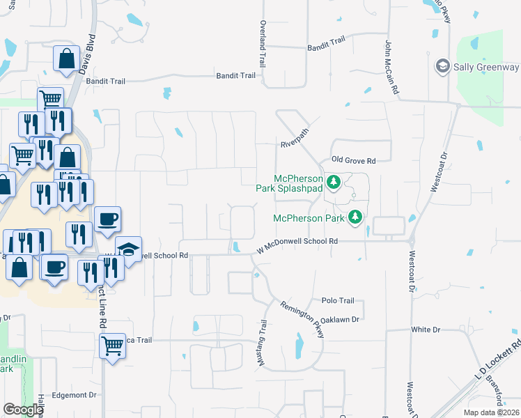 map of restaurants, bars, coffee shops, grocery stores, and more near 6764 St.Moritz Parkway in Colleyville