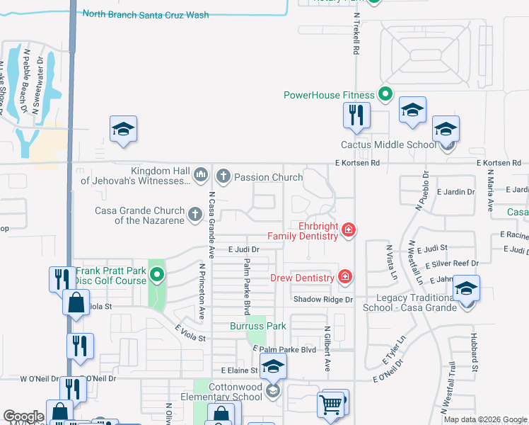map of restaurants, bars, coffee shops, grocery stores, and more near 679 East Rancho Viejo Loop in Casa Grande