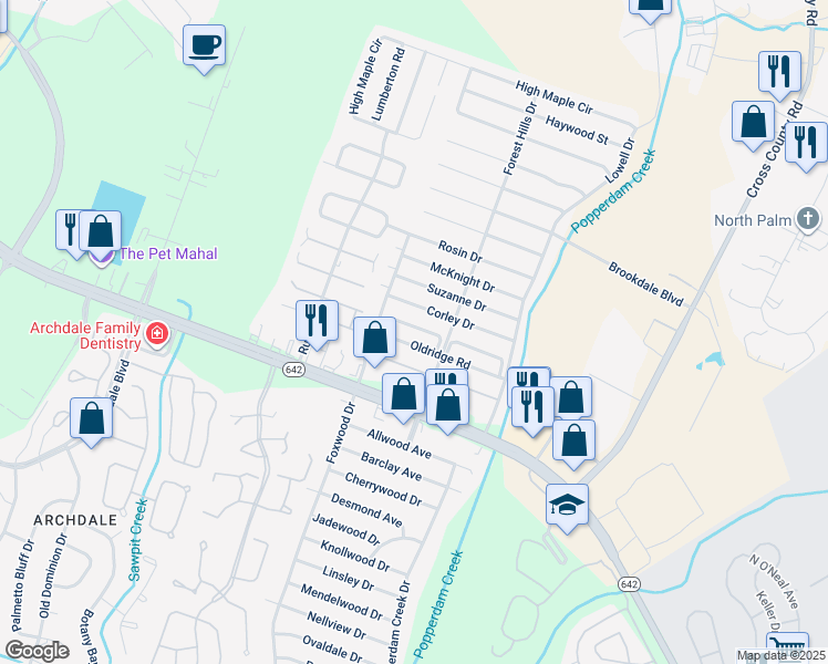 map of restaurants, bars, coffee shops, grocery stores, and more near 7741 Wayfield Circle in North Charleston