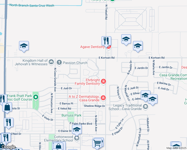 map of restaurants, bars, coffee shops, grocery stores, and more near 999 North Paseo Del Oro in Casa Grande