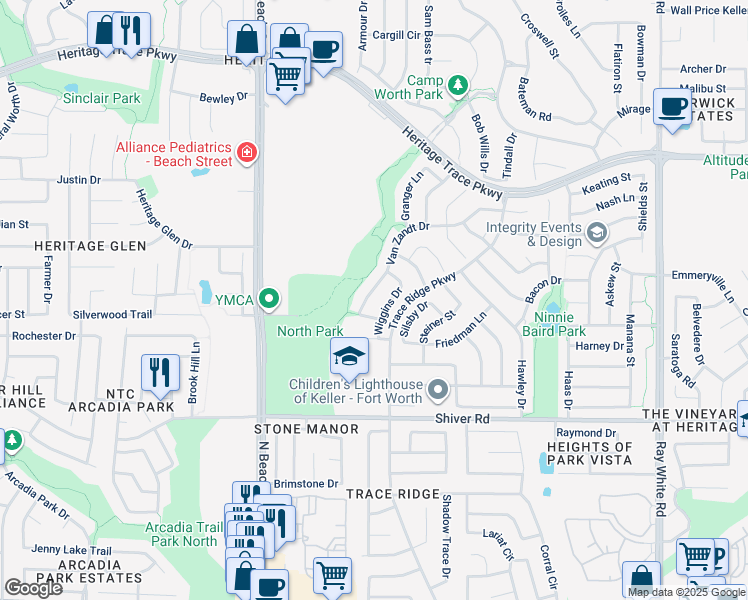 map of restaurants, bars, coffee shops, grocery stores, and more near 4729 Van Zandt Drive in Fort Worth
