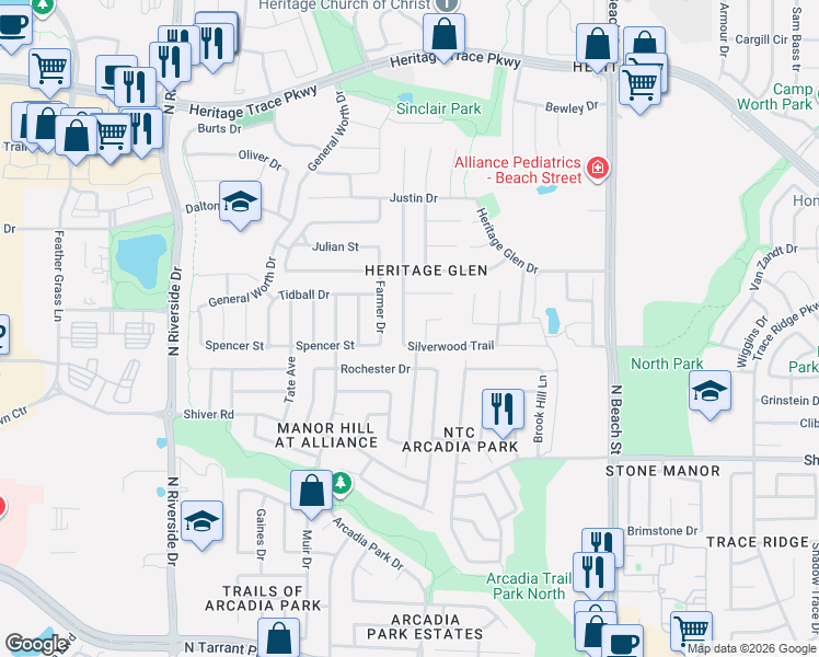 map of restaurants, bars, coffee shops, grocery stores, and more near 9204 Goldenview Drive in Fort Worth